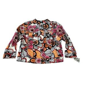 Lark Lane Womens Basic Jacket Multicolor Size 10 Floral Cotton Stretch Twill